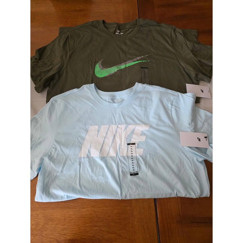 Nike Mens T-Shirt Bundle 2 Pack Olive Green Swoosh Light Blue Logo XL NWT